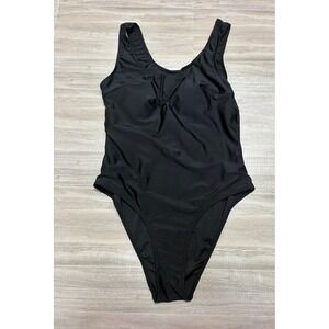 Black V-Neck One Piece Swimsuit High Cut Leg Plus Size 0XL